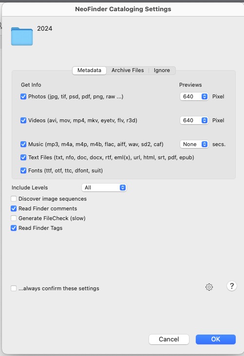 This is the settings for the 2024 catalogue which does show all the affinity photo thumbnails